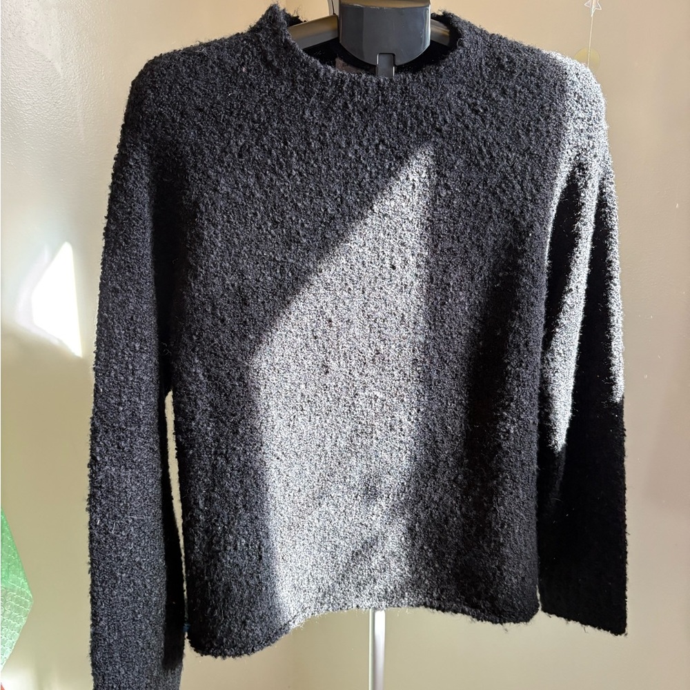 NATURAL LIFE Black Bouclé Sunday Sweater Crew size M Medium